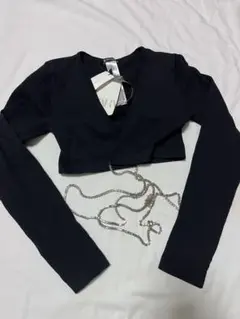 zaraクロップド カーディガン トップス チェーン ストーン