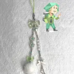 No.83ビーズキーホルダー MBTI ENFP 緑色 リボン 蝶々 ハート