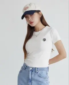 muahmuah ステッチロゴベーシックTシャツーホワイトF