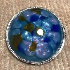 昭和レトロ 七宝焼　青いブローチ