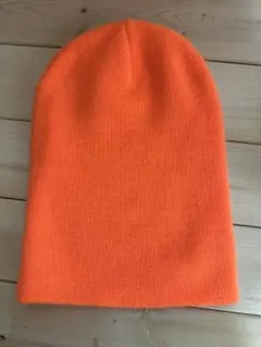 オレンジ ニット帽 ビーニー　折り返しタイプ