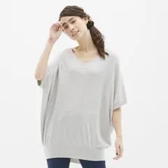 ジーユー　GU ボリュームニットチュニック　ドルマンスリーブ　半袖　カジュアル