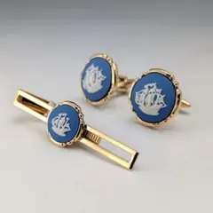 未使用 ウェッジウッド タイピン＆カフリンクス ジャスパー帆船 箱付