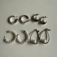 パールピアス　4点おまとめセット フープ ドロップデザイン