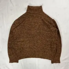 タートルネック ニット セーター ブラウン ミックスカラー リブニット M〜L