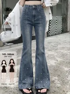 SHEIN デニムパンツ キラキラ フレアパンツ フレアデニム レディース