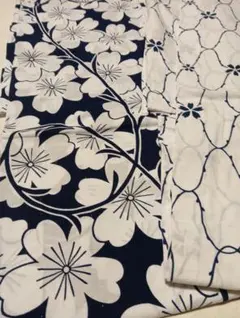 白地ネイビー花柄 綿浴衣 　2枚
