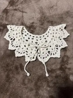 アイボリー かぎ針編み フリルつけ襟キッズ