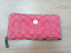 COACH 長財布 シグネチャー柄　レッド　キャンバス×レザー