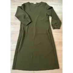 ワッフル クルーネック ワンピース 長袖 Mサイズ 授乳服 カーキ
