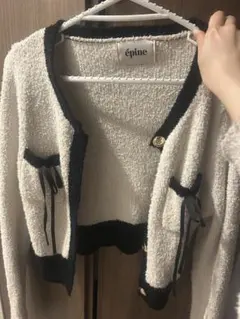 épine ボア風カーディガン 長袖 ホワイト・ブラック