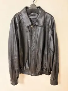 90' 古着 本革 ジップアップブルゾン　ブラック