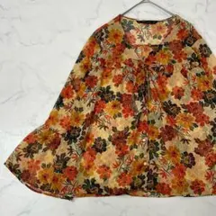 ZARA BASIC 切替 花柄 ラメ フリル ギャザー 長袖 ブラウス M