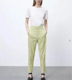 ZARA ハイライズ　ギンガムチェック　パンツ　Sサイズ　グリーン