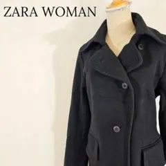 【ロング】ザラ ロングコート ダブルボタン ウール使用 メルトンコート ブラック