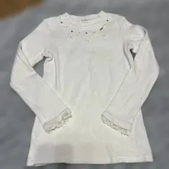 mezzo piano ホワイト 長袖カットソー 花柄刺繍　140センチ