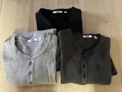 UNIQLO ワッフルヘンリーネックTシャツ 3色セット M