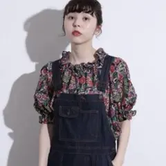 エスニックフラワー パフスリーブショートブラウスのサムネイル