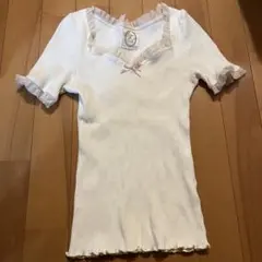 Fi.n.t 短袖 荷葉邊 針織衫 象牙白