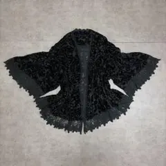 フェアリーグランジ ベロア ショールカーディガン レース 花柄 ドレープ 黒のサムネイル