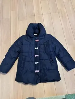 ネイビー中綿コート フード付き リボンボタン