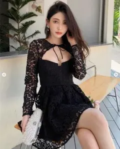 セルフポートレイト ワンピース レース 黒 UK8 未使用 Tie-neck