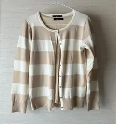 ボーダーカーディガンビジュー半袖トップスニットアンサンブルL