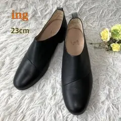 美品 ing レザーパンプス スリッポン ブラック 23cm