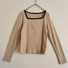 ジーユー カットソー リブニット S バイカラー スクエアネック コンパクトＴ