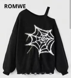 ROMWE SHEIN ニットトップス スパイダー 蜘蛛の巣 クモ ブラック M