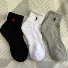ポロ ロゴ刺繍 クルーソックス 3足セット 24-26cm