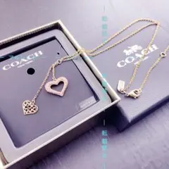 COACH ダブルハートネックレス ピンクストーンのサムネイル