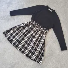 M110 THE SHOP TK 長袖チェック柄ワンピース 130 黒