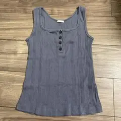 GU ブルー リブ編み タンクトップ ボタン付き 夏服 春服 青 韓国