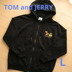 【人気】トムとジェリー 刺繍 ジップパーカー 黒 オーバーサイズ ゆるだぼ Lのサムネイル