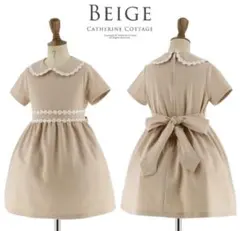 ベージュ 半袖ワンピース 花柄刺繍　入学式　セレモニー