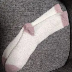 もこもこソックス ホワイト×ピンク
