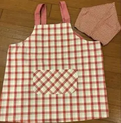 赤と白のチェック柄エプロン サイズ140 女の子