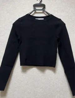 ZARA ザラ　リブニット　トップス　ブラック　黒　ショート丈トップス
