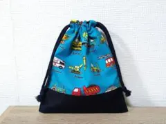 H218 【通園・通学グッズ】ハンドメイドコップ袋(働く車柄青色)