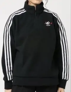 adidas ハーフ ジップ ボア スウェット 黒