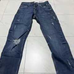 ZARA ザラ　ダメージ加工 スリムフィットデニムパンツ　ストレッチ