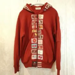 ピンクハウスヴィンテージ　ワッペンフード付きジップパーカー　赤