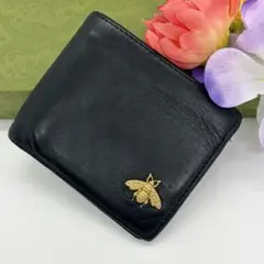 最高峰✨️グッチ 二つ折り財布 アニマリエ ビー 蜂 ハチ レザー ブラックのサムネイル