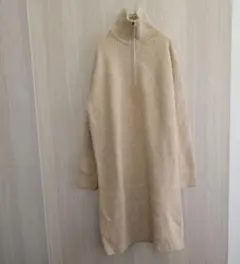 ユニクロ ロングワンピース ニットワンピース ウール ハイネック ベージュ L