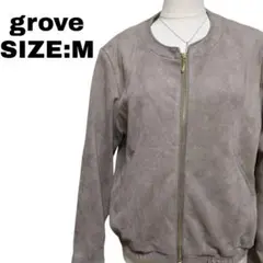 grove ノーカラージップアップジャケット スエード調 M