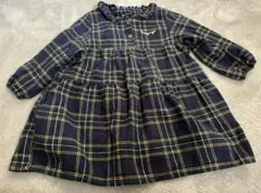 Moujonjon ネイビー チェック 長袖シャツ 95cm