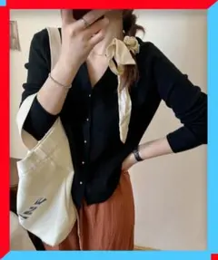 新品 Vネック ニットカーディガン韓国風ニット 柔らかい着回し秋服 リブニット