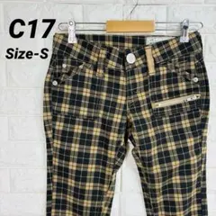 美シルエットC17 シーセブンティーン チェック柄 スキニーパンツ ブラウン Sのサムネイル