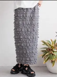 LOWRYS FARM チビフリルタイトスカート グレー フリーサイズ